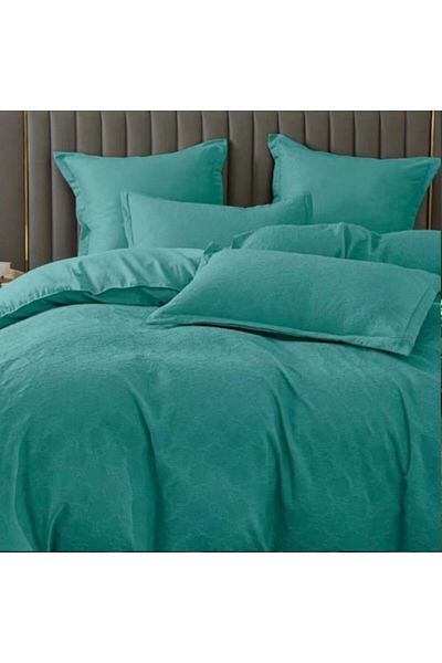 Pucioasa 6-piece baroque plain natural double bed linen, polycotton, Turquoise