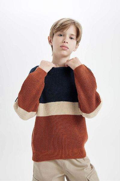 DeFacto Boy's Crew Neck Colorblock kötöttáru pulóver C3137a824wn
