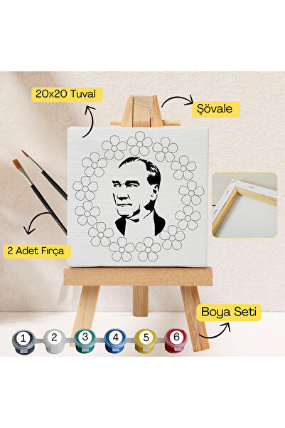 hediye hobim Atatürk Çiçek Çerçeveli Boyama Seti - 23 Nisan Çocuklara Özel Ak...