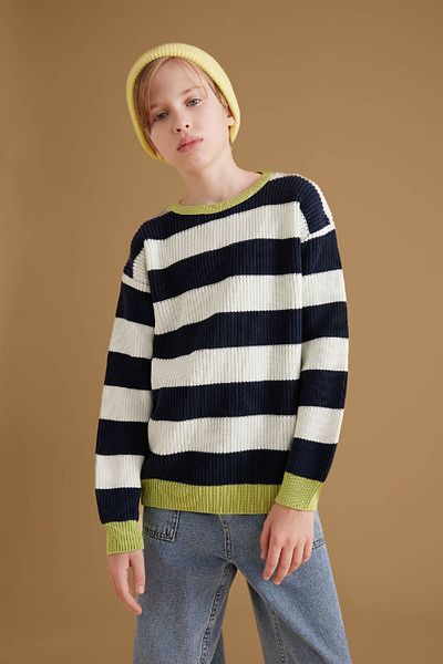 DeFacto Boy's Crew Neck Striped Knitwear Sweater C3117A824Wn