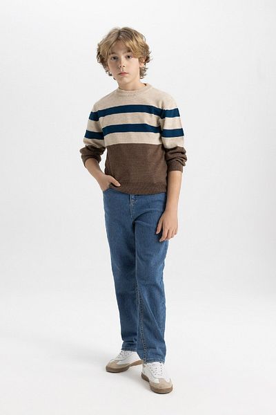DeFacto Boy's Crew Neck Striped Knitwear Sweater C3134A824Wn
