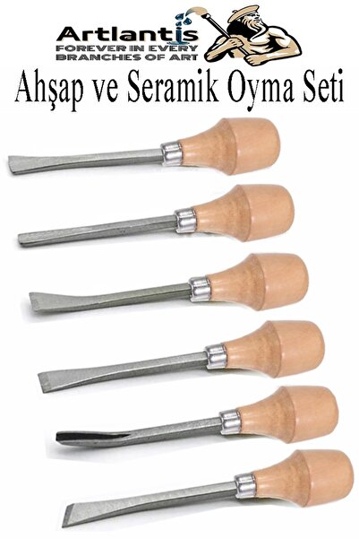 Artlantis Ahşap ve Seramik Oyma Seti Kısa Sap 6 lı 1 Paket İskerpela Seti Pas...