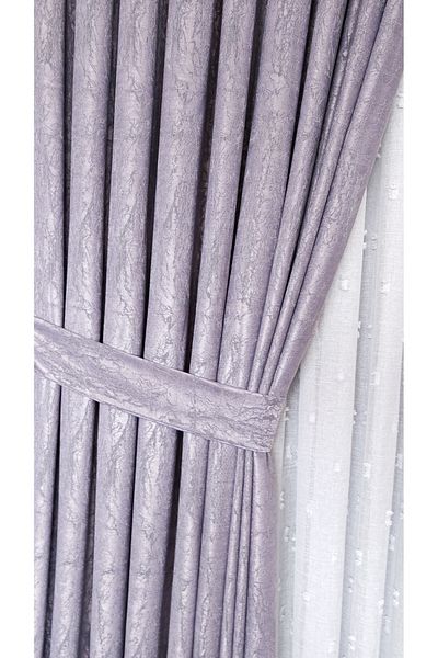 Yuka Lilac Panel Background Curtain - Satin Textured Marble Pattern, 1/3 Dense Pleated