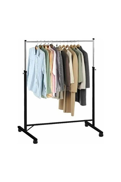 DZGN HOME PASLANMAZ TEKERLEKLİ SİYAH METAL KONFEKSİYON ELBİSE KIYAFET ASKILIK PORTATİF VİTRİN