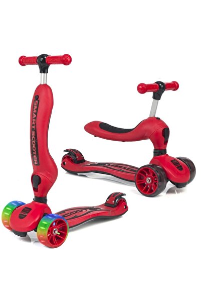 UniCare Smart Oturaklı Çocuk Scooter 3 Tekerlekli Işıklı Scooter Yükseklik Ayarlı 1-5 Yaş KIRMIZI