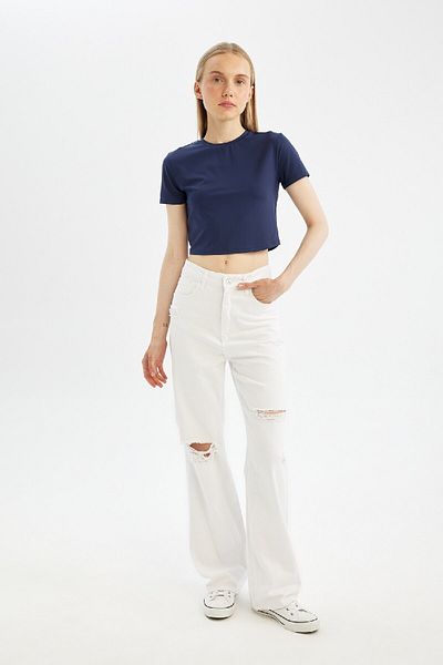 DeFacto Cool Fitted Crew Neck Basic Plain Short Sleeve T-Shirt C3106Ax24Sm