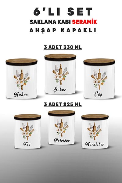 Bytwo Salt-Black Pepper-Pul Pepper-Tea-Sugar-Coffee-Spice Set 6 Pieces Storage Container