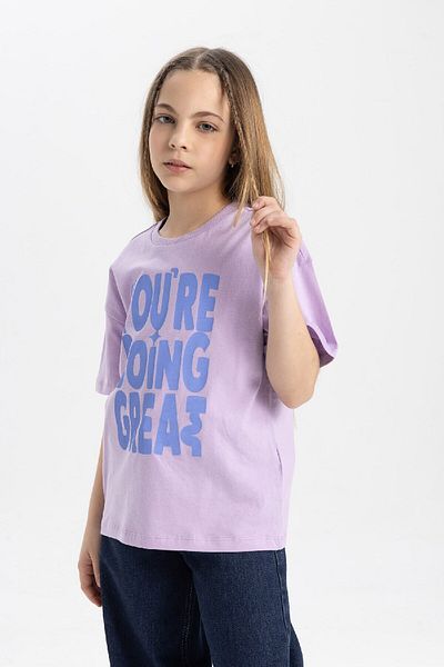 DeFacto Girl's Crew Neck Printed Relax Fit T-Shirt - C2525A824Sm