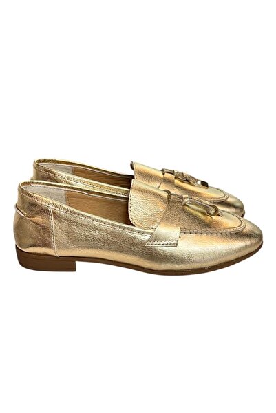 TUFAN SHOES Gold Hakiki Deri Loafer