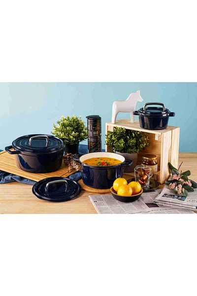 Carl Schmidt Sohn Tava de copt cu capac fonta rotunda cu suprafata emailata ALPEN 24 cm albastru