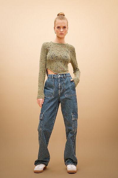 DeFacto Coool Slim Fit Crew Neck Openwork Sweater C2143ax24sp