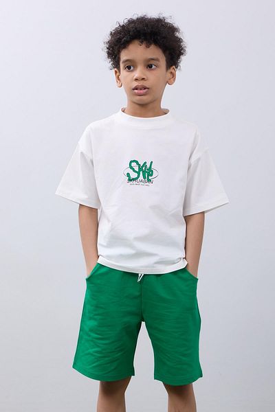 Perendi Oversize Boy's Shorts & T-Shirt Set - Άνετο και κομψό εκρού & πράσινο