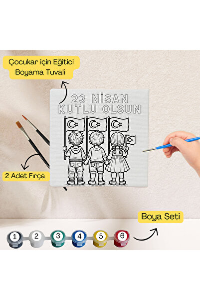 hediye hobim 23 Nisan Kutlu Olsun Boyama Seti - Bayraklı Çocuklar Temalı Tuva...