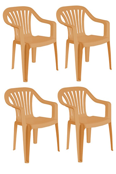 Papatya Tropik Plastik Koltuk Teak 4lü Paket - Bahçe, Balkon, Teras Sandalyesi