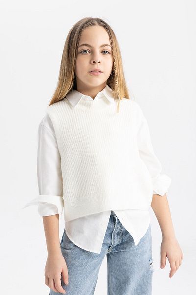 DeFacto Girl's Crew Neck Basic Plain Knitwear Sweater C3175A823Au