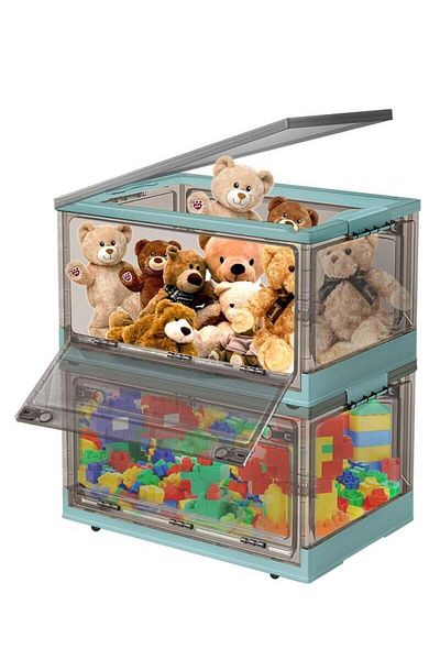 COOYA 2 Pack 40L Clear Plastic Folding Storage Boxes,with Wheels and Double Side Doors,Stackable Cube Box