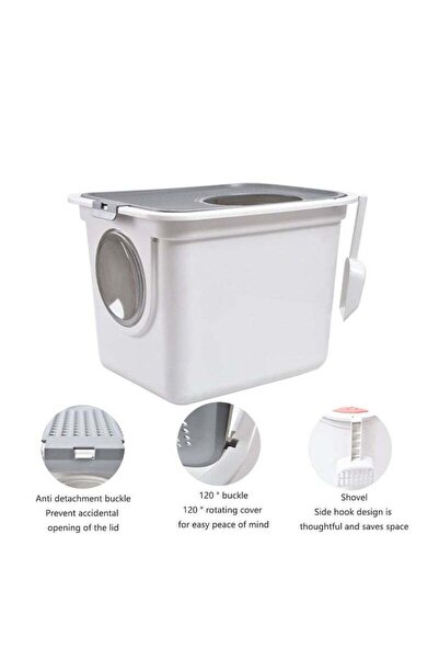 Yelajoy Enclosed cat litter box with scoop, two-way entrance and exit, easy to clean, splash-proof, gray