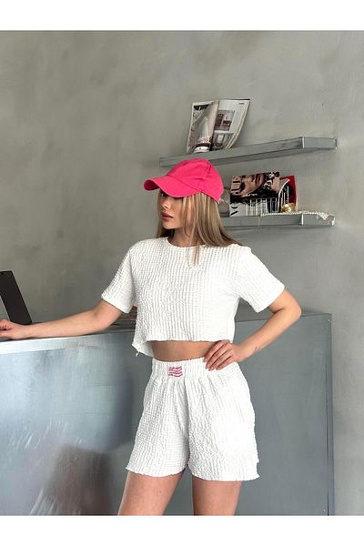 Jeevee Relaxed Fit Textured Shorts Suit