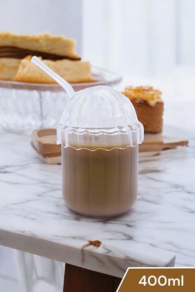 Kitchen Way 400ml Presentation Glass with Straw and Glass Lid, Heat Resistant Borosilicate Soft Drink