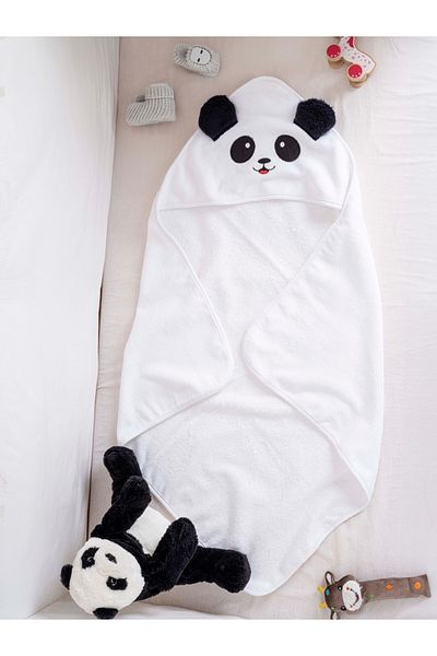 Sedona 100% Cotton Soft Girl-Boy Newborn/Baby Bath Swaddling Towel White/Panda Patterned