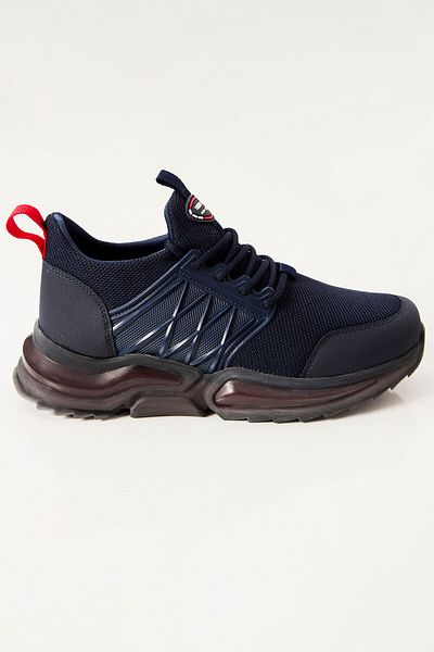 TOMMY LIFE Navy Blue - Red Mesh High Sole Lace-Up Men's Sports Shoes - 89108