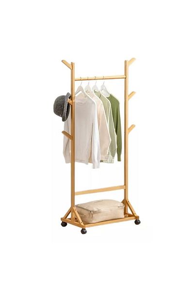 Quasar & Co. Hallway hanger, Quasar & Co.®, with wheels, suitable for clothes/shoes, bamboo, 60x35x155 cm, natural