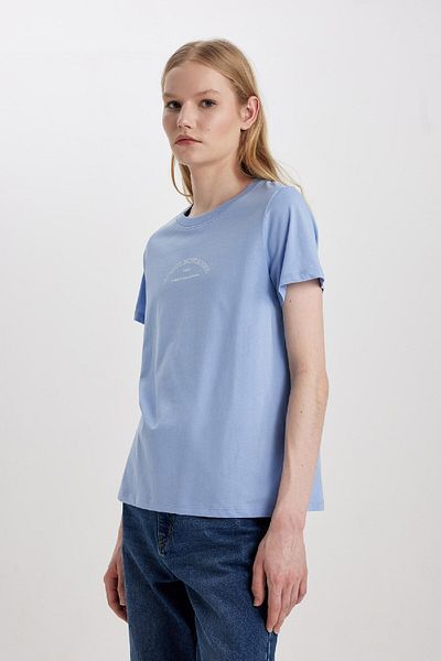 DeFacto Tricou cu mânecă scurtă cu imprimeu cu decolteu roșu, cu formă normală C2584ax24sm