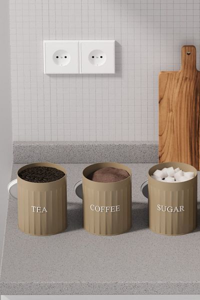 hemlife 3-Piece Metal Lid Metal Storage Box Tea Coffee Sugar Jar Storage Container Coffee/White