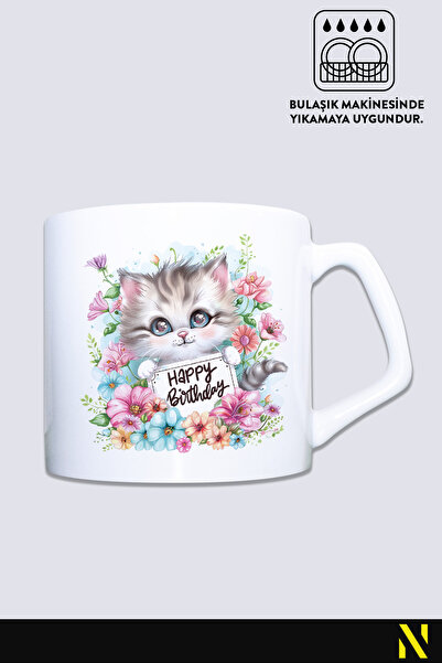 nilizma Happy Birthday Cute Cat Mug Cup Mug 225 ml