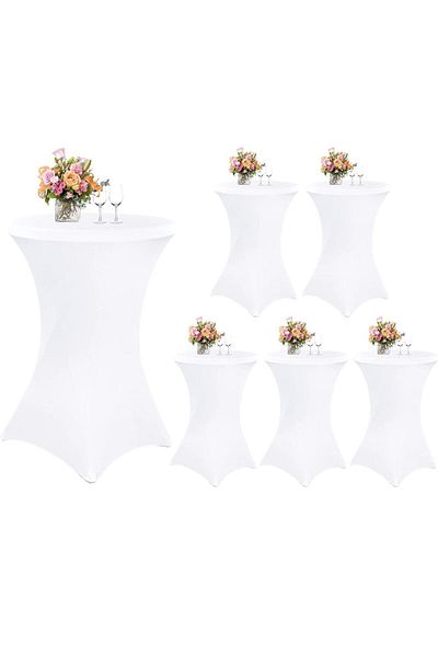 Quasar & Co. Set 6 huse masa evenimente,Quasar & Co.®,elastice,pentru masa cocktail,d75-85cm,h110-120cm,alb
