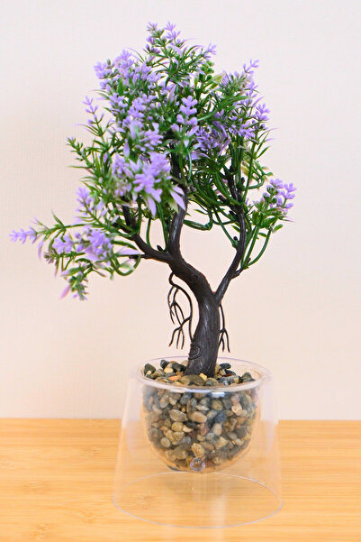 Digithome Dekoratif Çift Cıdar Saksılı Yapay Lavanta Çiçeği Lila 25cm EVA-5855 C1-1-423