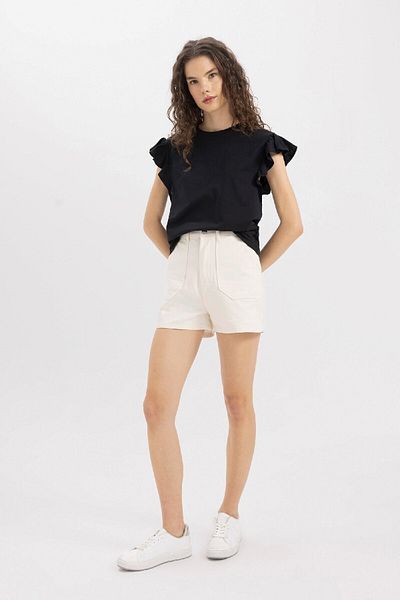 DeFacto Gabardine-Shorts mit hoher Taille - Doppeltes Bein A8124AX24HS