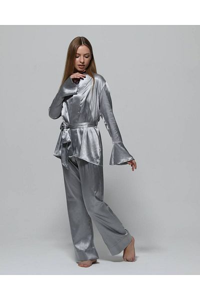 saviniboutique Savi̇ni̇ Victoria Women's Satin 3-Piece Pajama Set with Straps Inside and Dressing Gown