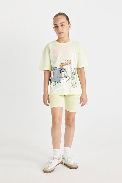 DeFacto Tom & Jerry Patterned Girl's T-Shirt - Relax Fit, Crew Neck, Short Sleeve C2638A824Sm