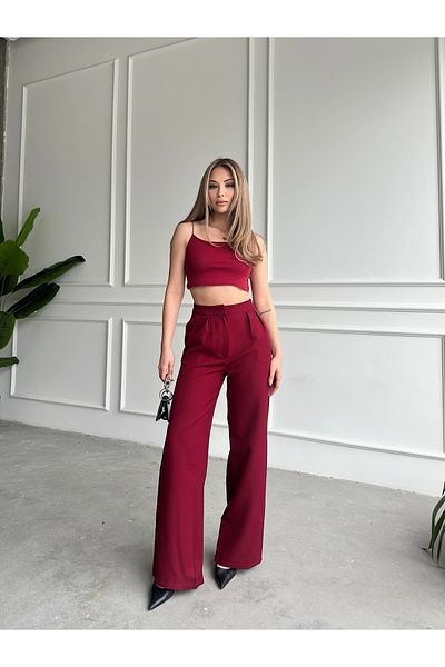FEMİNEER.com Femi̇neer Double Crepe |   Pleated Palazzo Trousers