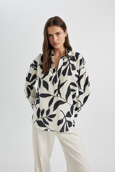 DeFacto Oversize Wide Fit Print Voile Long Sleeve Blouse C3228Ax24Sp