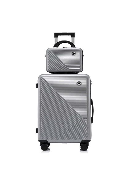 Quasar & Co. Set Troler Cabina Cu Geanta Cosmetice, Bagaj De Mana, Troller Meta, 55x39x23cm,cifru,4 Roti, Negru