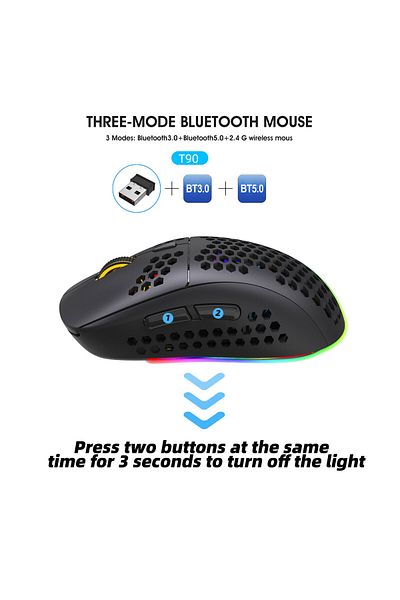 FlashHawk Wireless Bluetooth Gaming Mouse Rgb Lighting Mouse with 4 Adjustable DPI for Desktop Laptop Black