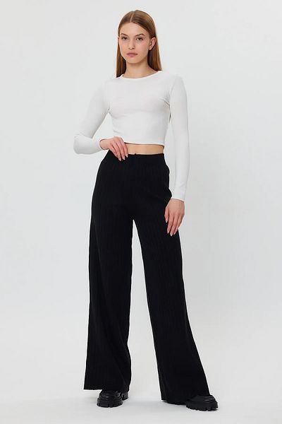 NEWLAKER Pantaloni Palazzo subțiri, negri, cu tiv lat