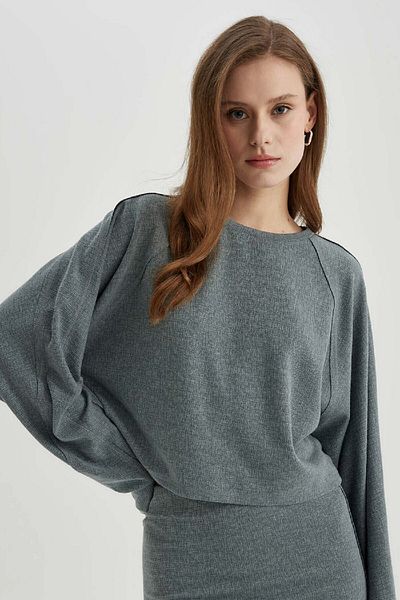 DeFacto Relax Fit Crew Neck Basic μονόχρωμο μακρυμάνικο μπλουζάκι C3118ax24sp