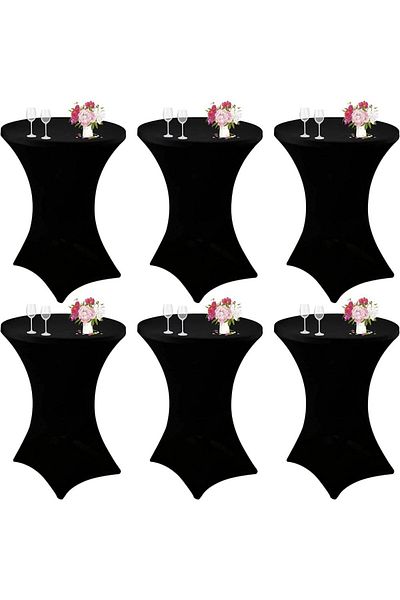 Quasar & Co. Set 6 Huse Masa Evenimente,elastice,pentru Masa Cocktail,d75-85cm,h110-120cm,negru