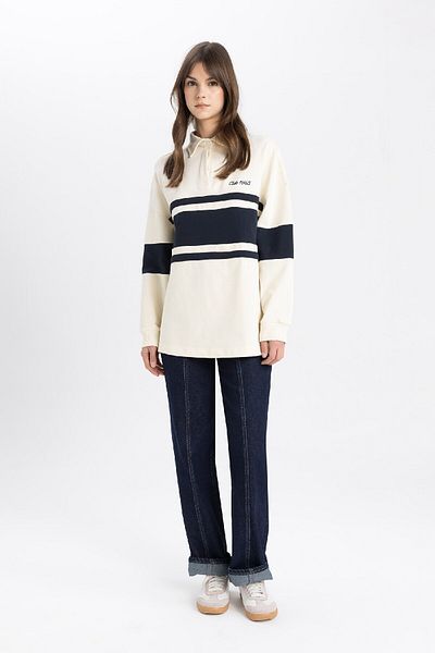 DeFacto Regular Fit Polo Neck Printed Long Sleeve Sweatshirt Tunic C3850ax24sp