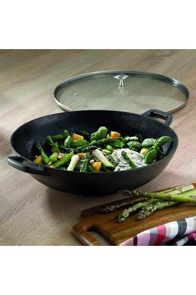 KELA Keck Lang Cast iron wok with lid CALIDO 36 cm black
