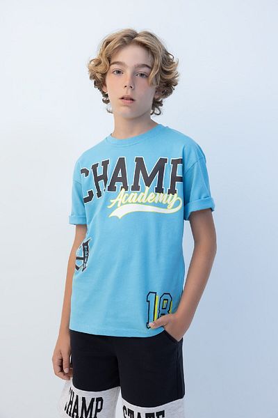 DeFacto Tricou cu mânecă scurtă imprimat cu mânecă scurtă, cu croiala largă, pentru băiat C3899a824hs