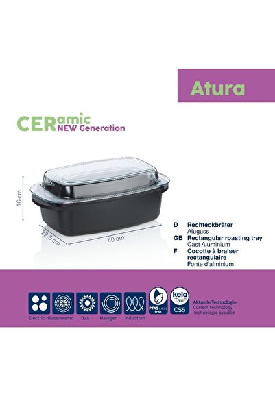 KELA Keck Lang Baking tray with ceramic surface and lid ATURA 40x22x16cm