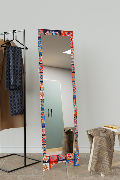 Hediyeler Kapında Çini Desenli Aynora Model Dekoratif  Ayaklı Boy Aynası 145x...