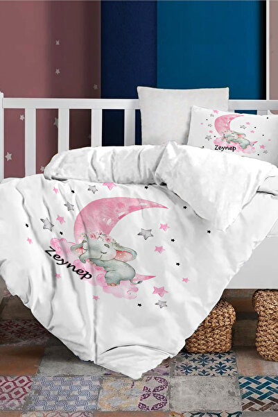 MonoHome İsimli Bebek Nevresim %100 Pamuk Oeko-tex®sertifikalı 100 x 150 Pembe