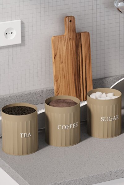 hemlife 3-Piece Metal Storage Box with Metal Lid Tea Coffee Sugar Jar Storage Container Coffee/White