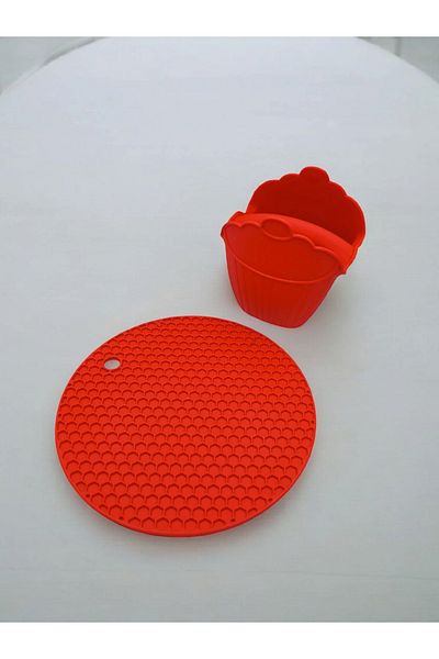 CKM silikon Silicone Trivet and Oven Mitts Red Set of 2
