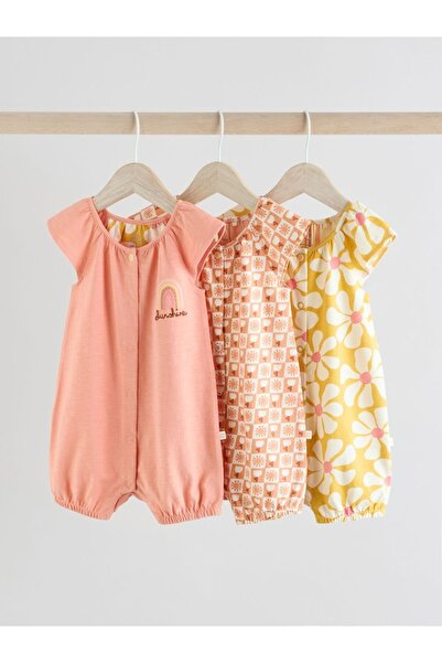 Next Baby طقم رومبير مكون من 3 قطع من القطن 100% باللون الوردي والأصفر